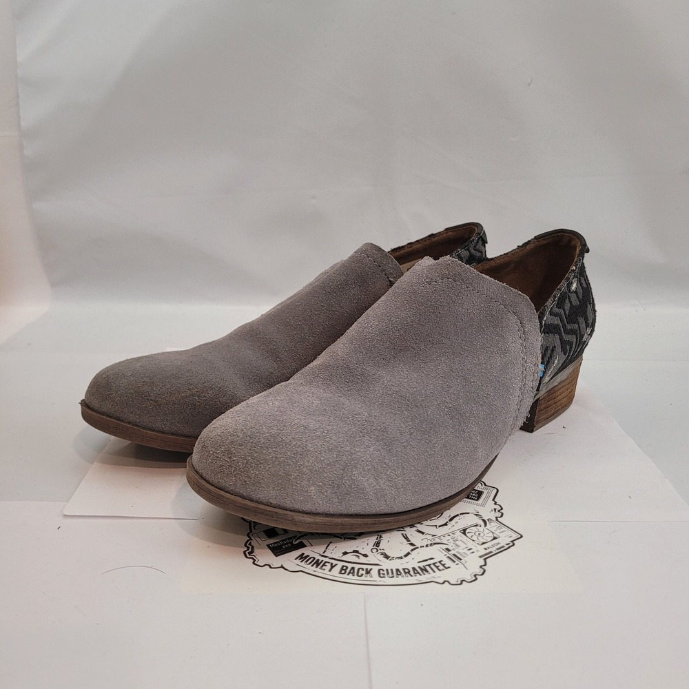 TOMS Deia Booties Womens 9 Grey Suede Woven Textile Ankle Boots Slip On